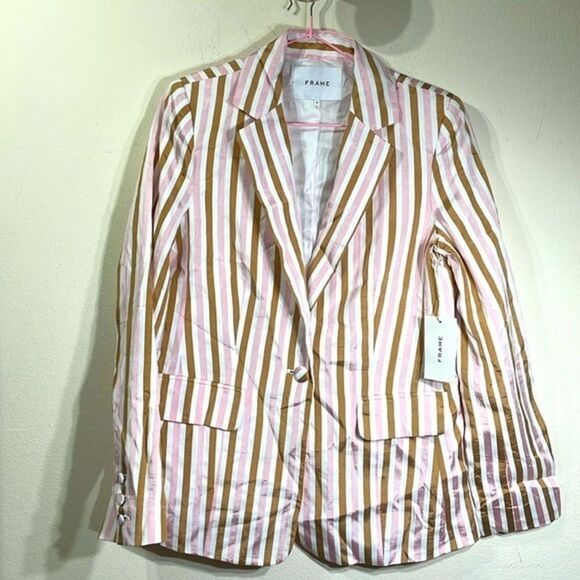 (N3) Frame Pink Brown White Striped br Blazer Jacket NWT Retail $580 Size‎ 6